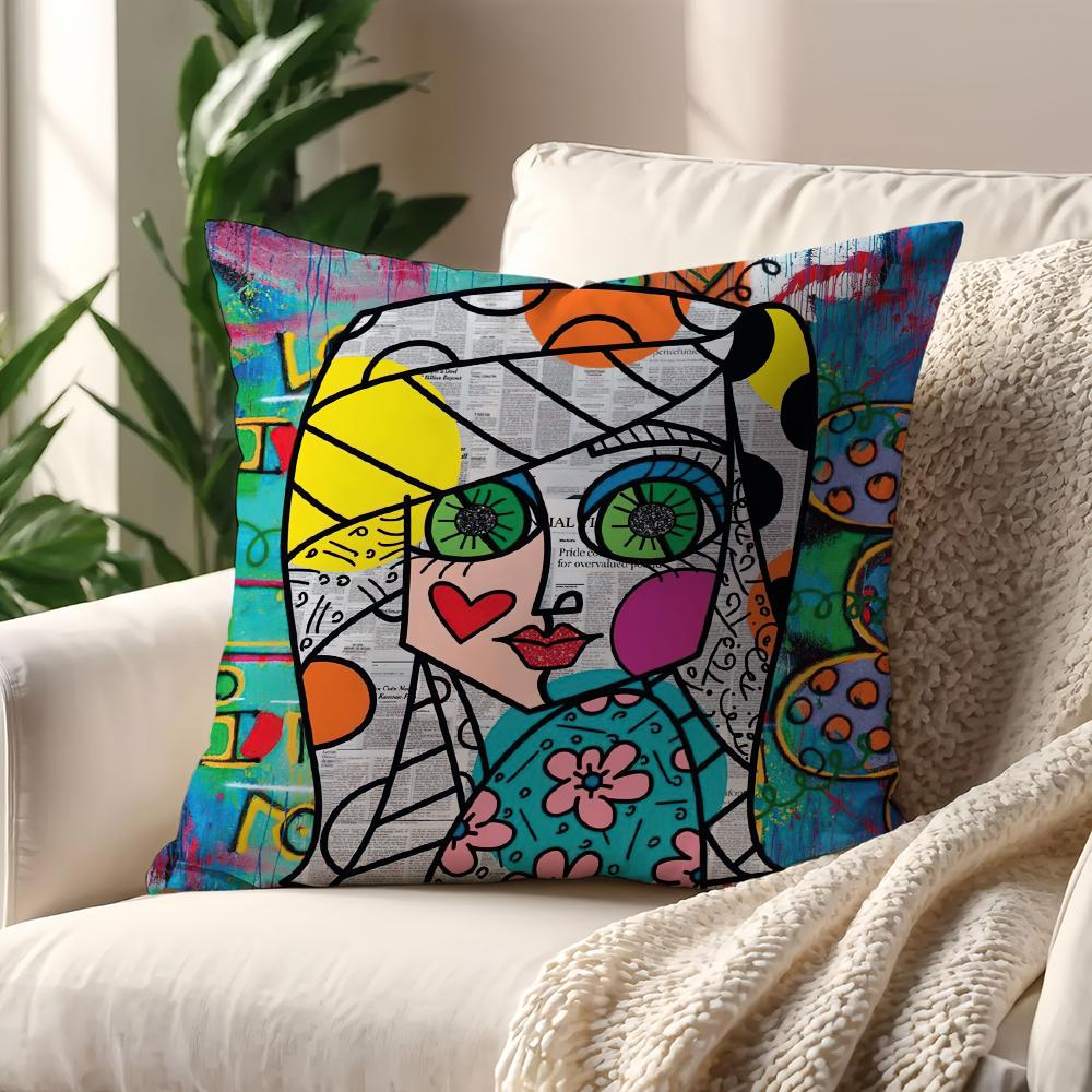 

R-Romero Art B-Britto illustration cushion cover Pillow Cover Decoration Room Home Sofa living Office Car Nordic Simplicity 12x12Inch