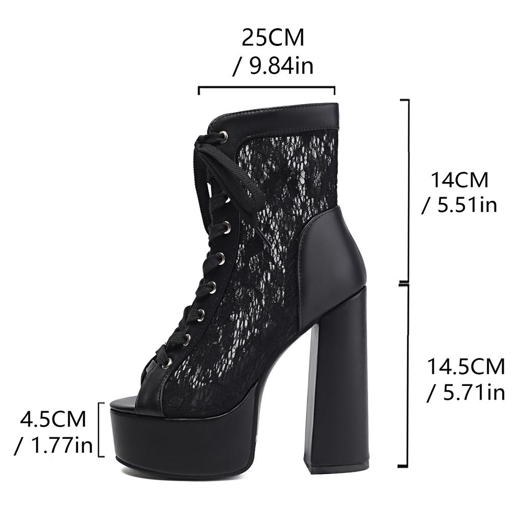 Comfortable Block Heel Sandals Women Platform Summer Shoes Lace Up Peep Toe Sexy Mesh Ankle Boots Walk Wear
