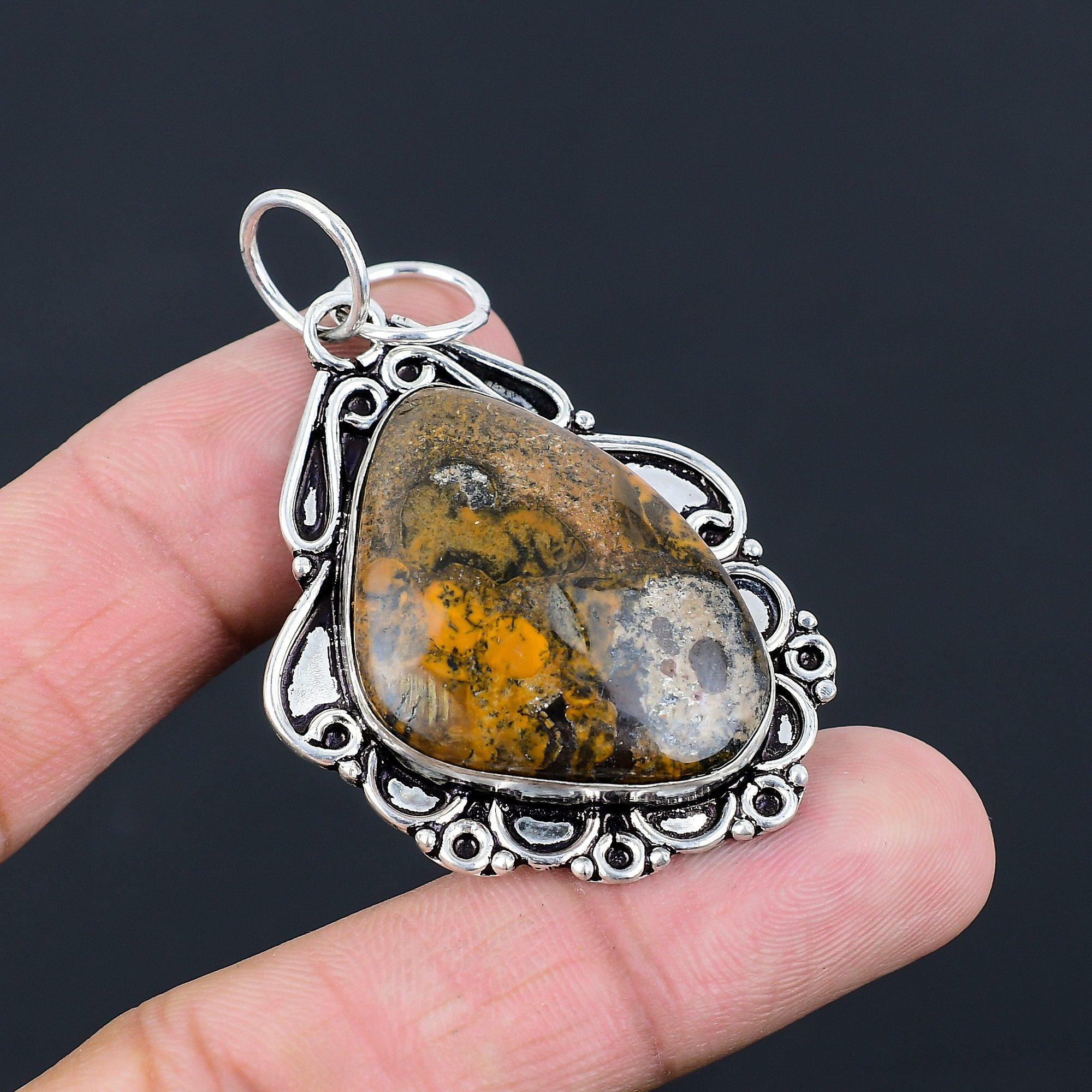 

Natural Petrified Wood Jasper Gemstone 925 Sterling Silver Pendant For Women