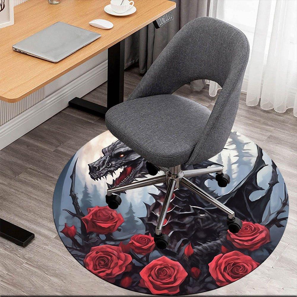 

Black Dragon with Red Roses Circular Wall Art PrintRound Non-Slip chair mat chair carpet for office Rugs for Office Decor Gift For Valentine s Day Mot 80cm by 80cm