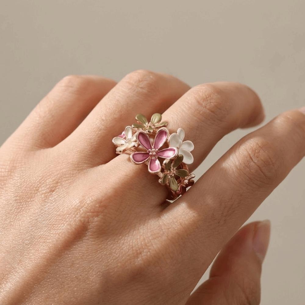 Painting Oil Flower Ring Multicolor Opening Ring Creative Stretch Ring  Girl
