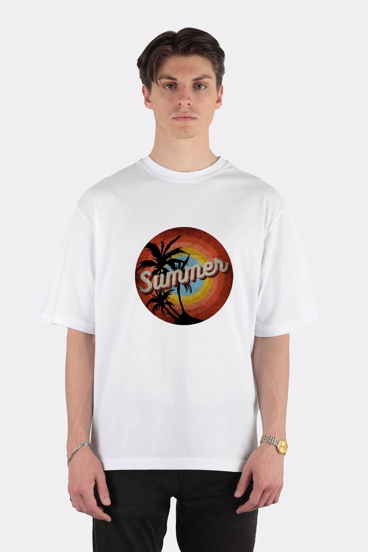 

Unisex Beyaz Oversize T-shirt Summer Vıntage