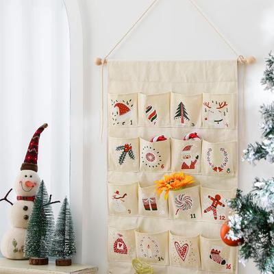 24 Taschen Weihnachtsschmuck Kalender Neues Design Hängender Baum Bedruckte Leinwand Adventskalender für Kinder Geschenke Zuhause Wandkalender