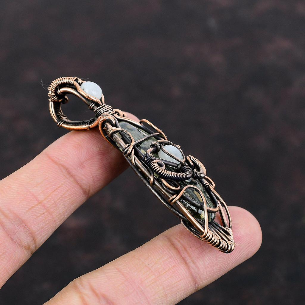 Evil Eye Ocean Jasper Pendant Rainbow Moonstone Pendant Copper Wire Wrapped Pendant Handmade Copper Jewelry Gemstone Pendant Gift For Mother