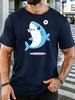 Unisex Crew Neck Tee Lovely Cartoon Shark Heart Eleunisext Print Short Sleeve Top Summer Daily Outdoor Loose Soft Casual Basic Wear