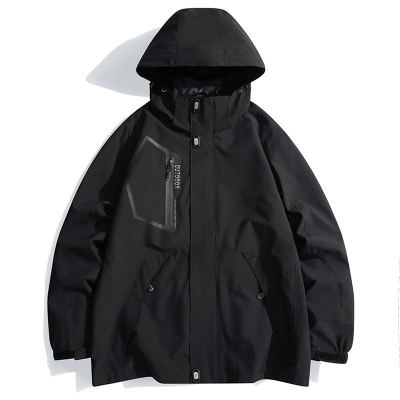 Detachable Hood Mens Windbreaker Jacket Outdoor Casual Workwear Unisex Couple Outerwear