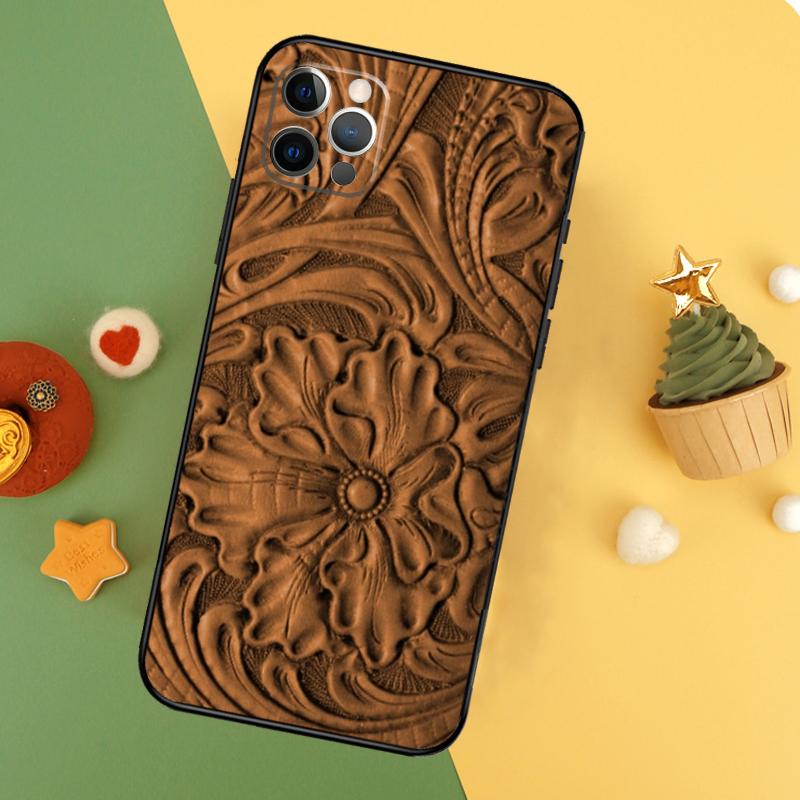 Brown Hand Tooled Western Phone Case For iPhone 17 16 16E 15 14 12 11 13 Pro Max 12 13 Mini 17Air Shockproof Cover