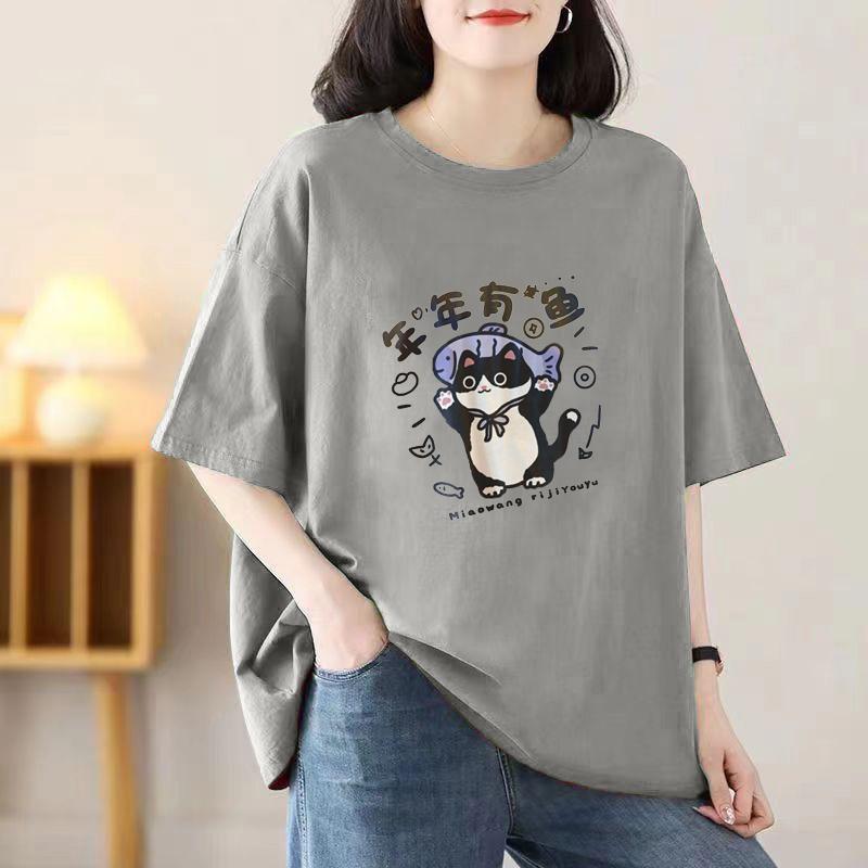 Cotton Ladies Casual Short-sleeved T-shirt Breathable Loose T-shirt Casual Tops