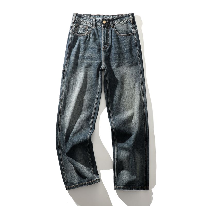 American Retro Heavy-Duty Washed Vintage Wide-Leg Jeans for Men, Spring and Autumn Pants, Foreign Trade Men's Loose Casual Long Pants