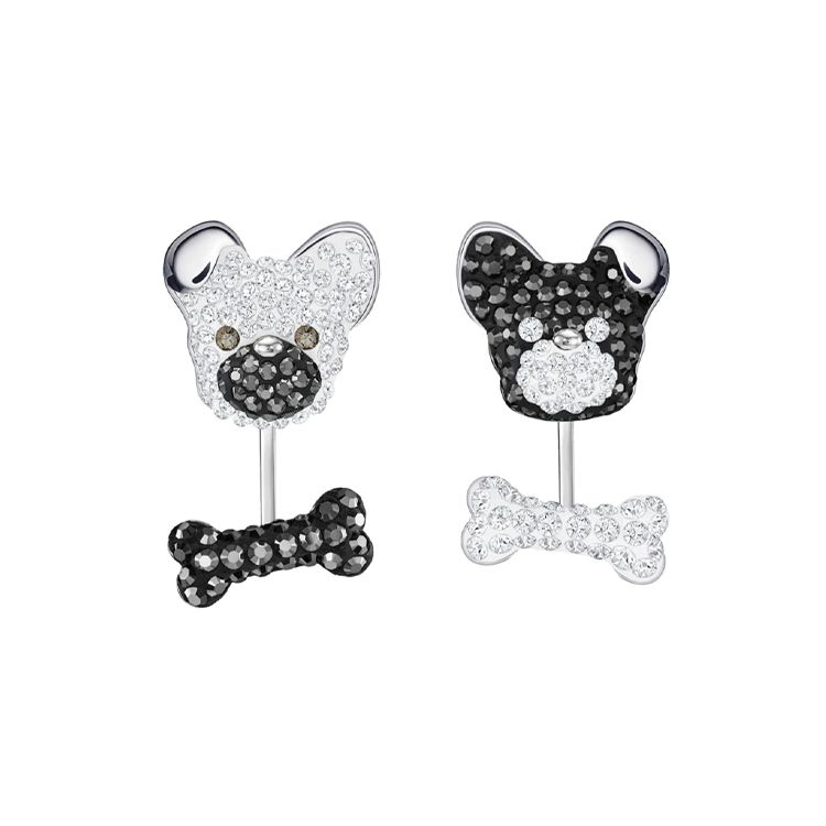 

Swarovski Dog Ear Studs Women earrings Silver Black 5374450 Box (Random Color)