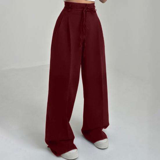 Women Long Pants Straight Wide Leg High Waist Pants Solid Color Casual OL Style Wide-Leg Suit Trousers Daily Wear