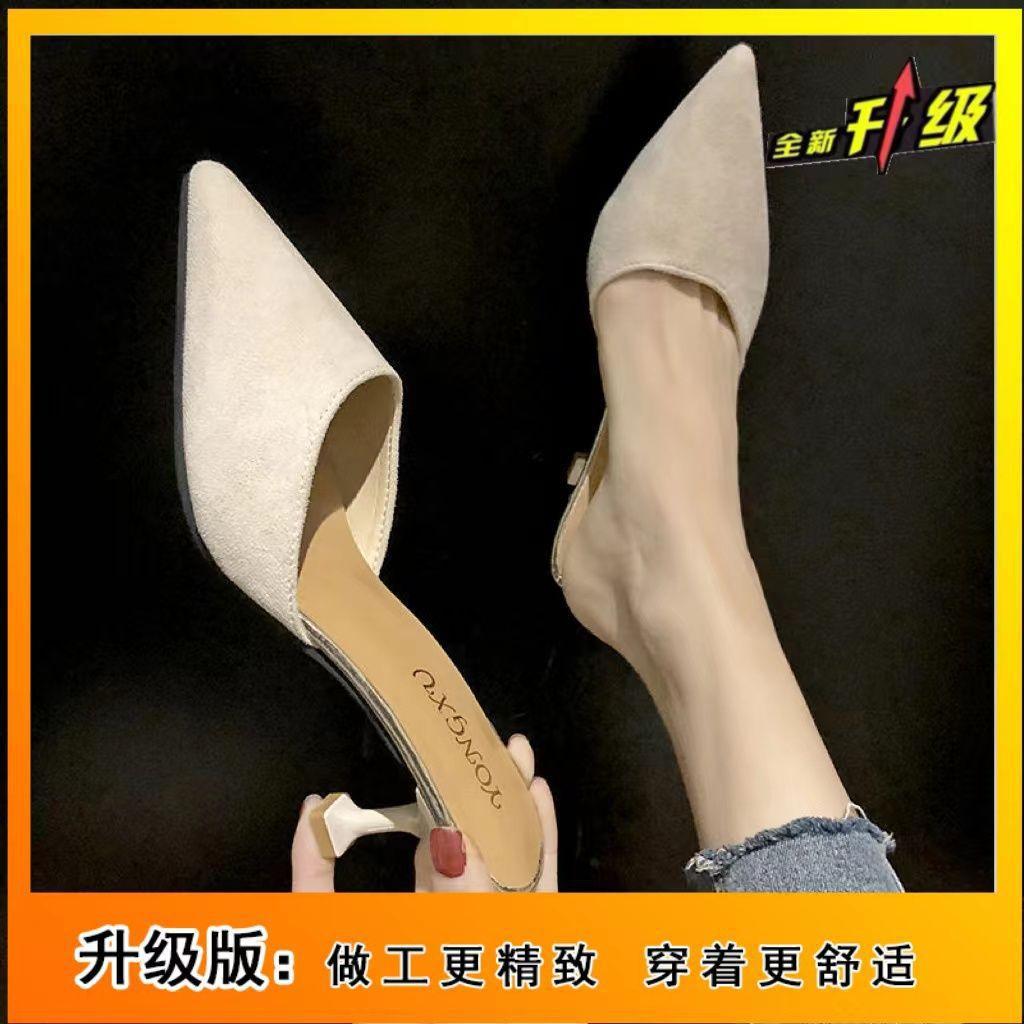 Slippers Girl 2025 Spring and Summer Wear Fashion Versatile Internet Celebrity Fairy Style Bag Head Half Slippers Thin Heel Pointed Sandals