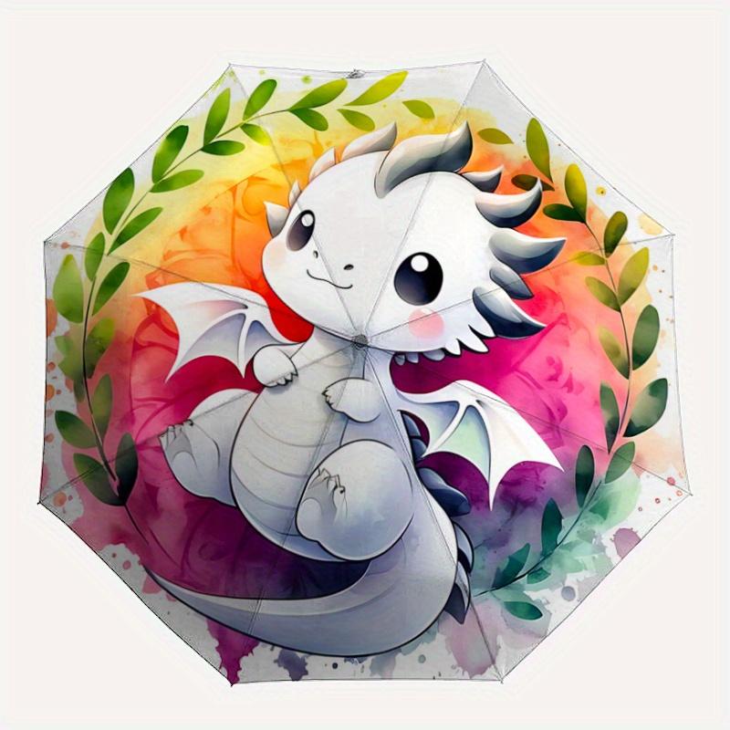 1pc Adorable White Dragon Cartoon Automatic Opening and Closing Folding - A Good Choice for Gifts, Fashionable and Convenient Umbrella With