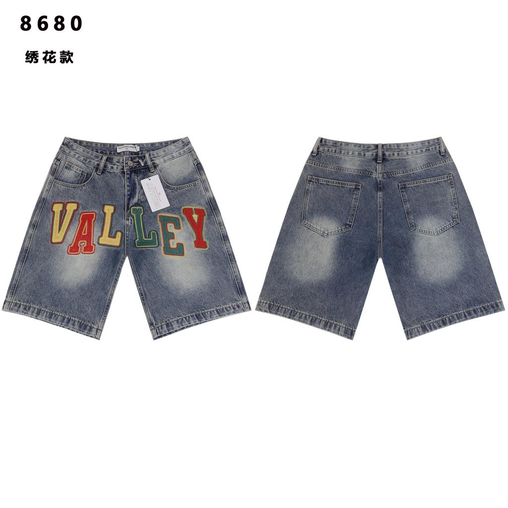 Trendige Vintage Herren-Jeansshorts, Oversize Street Style 3D-Aufnäher-Stickerei Knielange Shorts
