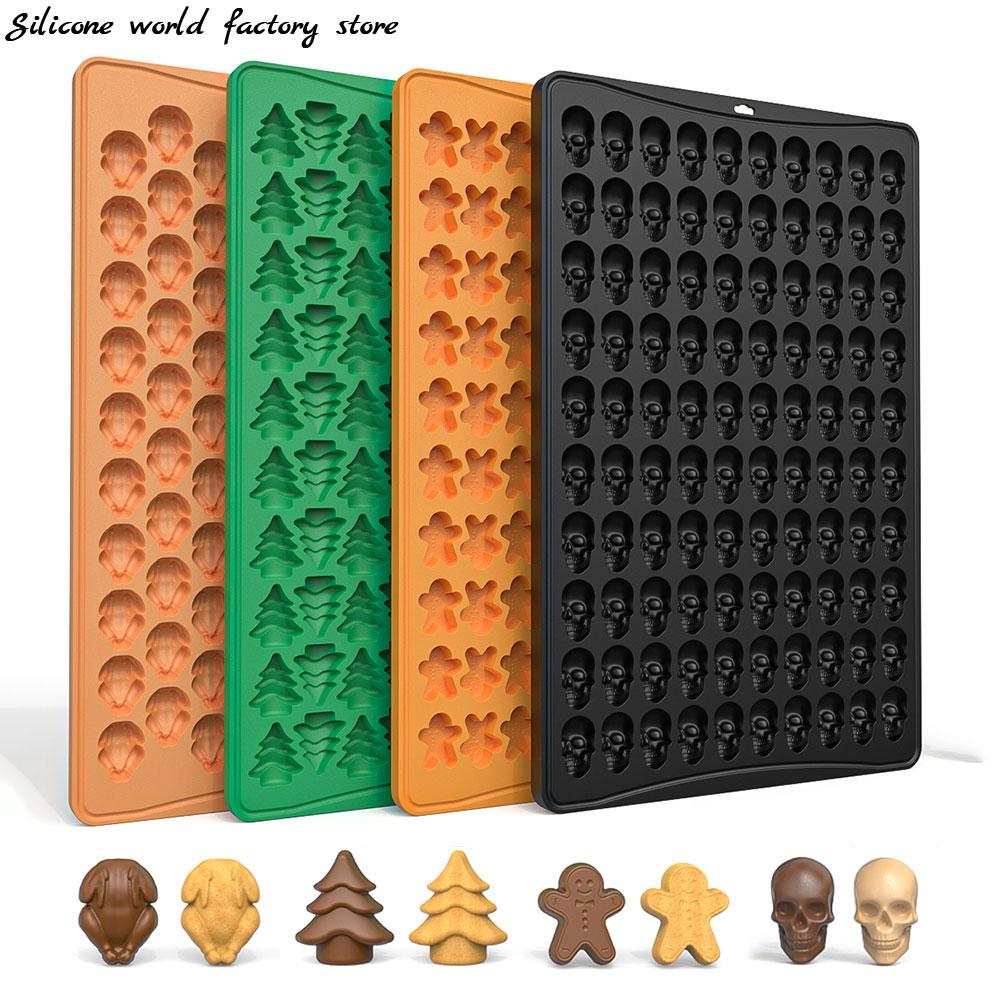 Silicone World DIY Schokoladen-Keks Silikon-Backformen 100 Löcher Mini Haustier Welpen Snack Keksform Weihnachten Ostern Süßigkeitenform