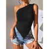 Women Irregular Asymmetrical Off Shoulder Slim Fit Strappy Camisole Vacation Beach Top
