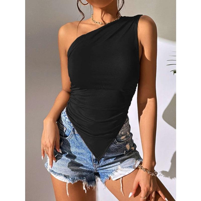 Women Irregular Asymmetrical Off Shoulder Slim Fit Strappy Camisole Vacation Beach Top