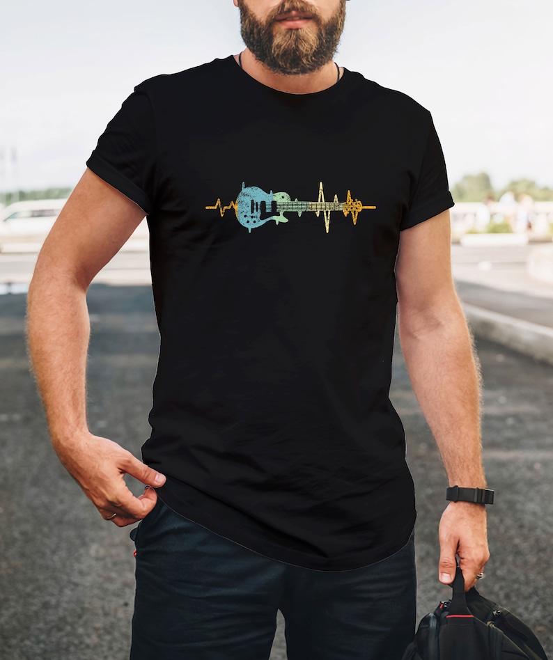 Heartbeat of A Guitarist Cotton TShirt Retro Guitar Lover Gift Guitar Vibes Perfect Gift for Music Lovers Casual Men Clothing