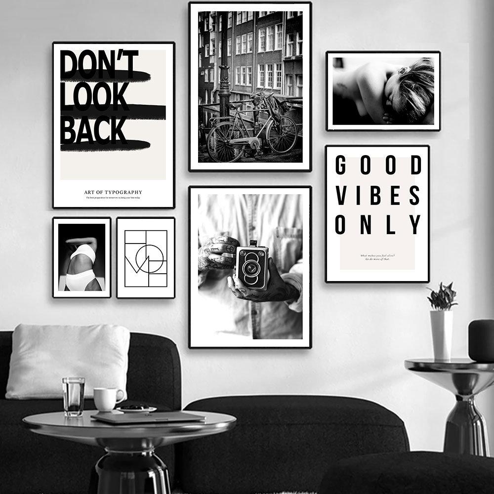 Black and White Wall Pictures Sexy Woman Canvas Poster Abstract Line Vintage Bike Art Painting Nordic Posters Living Room Decor