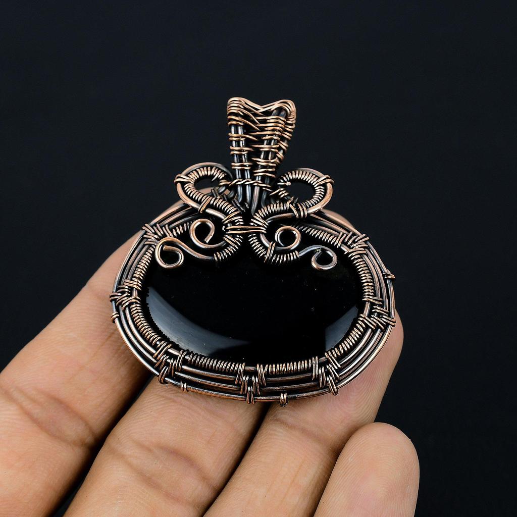 Black Onyx Jewelry, 999 Copper Wire Wrapped Pendant Handmade Gemstone Jewelry, Gifts For Wife Brand New Pendant