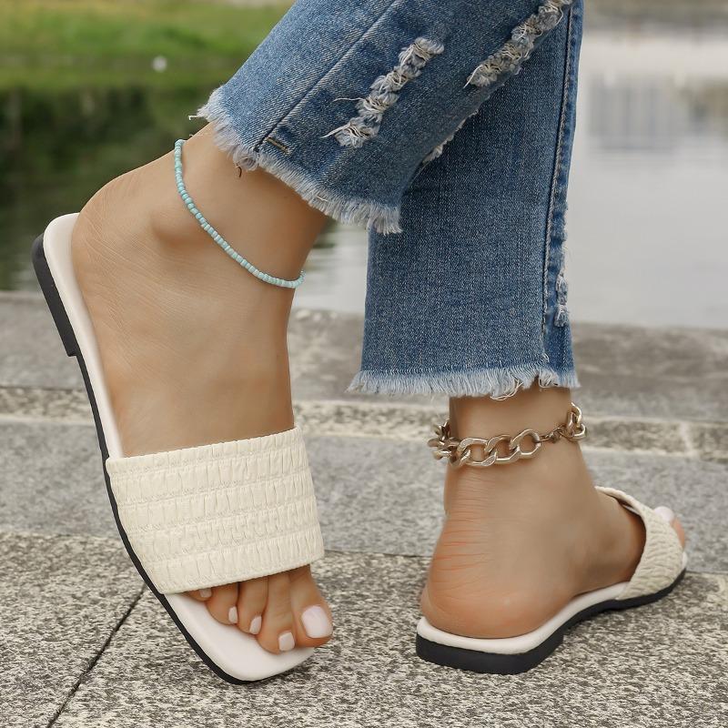 Женские плоские повседневные тапочки 2025 Новые однотонные для улицы 43 белый