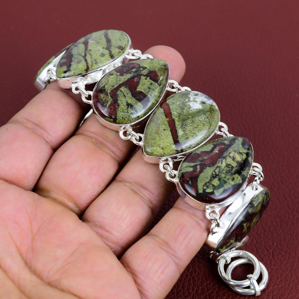 Dragon Bloodstone Bracelet Genuine Gemstone Bracelet 925 Sterling Silver Bracelet Adjustable Chain Bracelet Handmade Jewelry Gifts for Wife