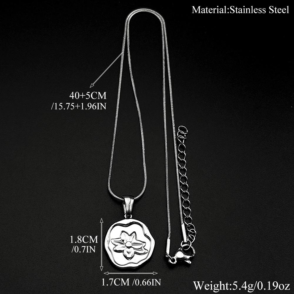 Irregular Wax Seal Flower Pendant Necklace For Women Girls Embossed Floral Stainless Steel Snake Chain Jewelry Minimalist Gift