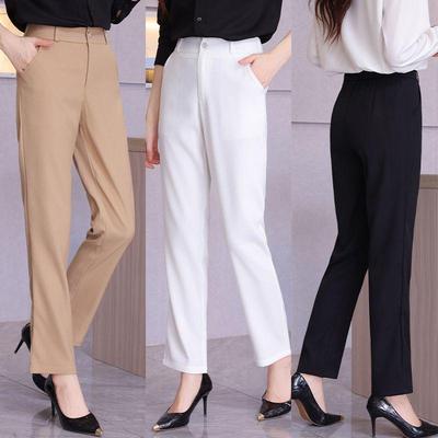 2026 Women's Professional Straight-Leg Trousers - Black, Khaki, Grey, White - Spring/Autumn Casual Workwear with Good Drape