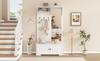100*40*180cm Hallway Wardrobe with Mirror, 5 Coat Hooks, 2 Cabinets and Shelf, Hallway Coat Stand Clothes Rack with Shoe Cabinet, White