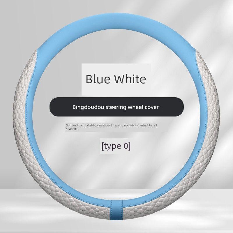Special Car Steering Wheel Cover for Zeekr 001, Zeekr 007, Zeekr 009, Zeekr X, Summer Ice Silk Car Steering Wheel Cover Blue and White-Round [for Zirconium Only]