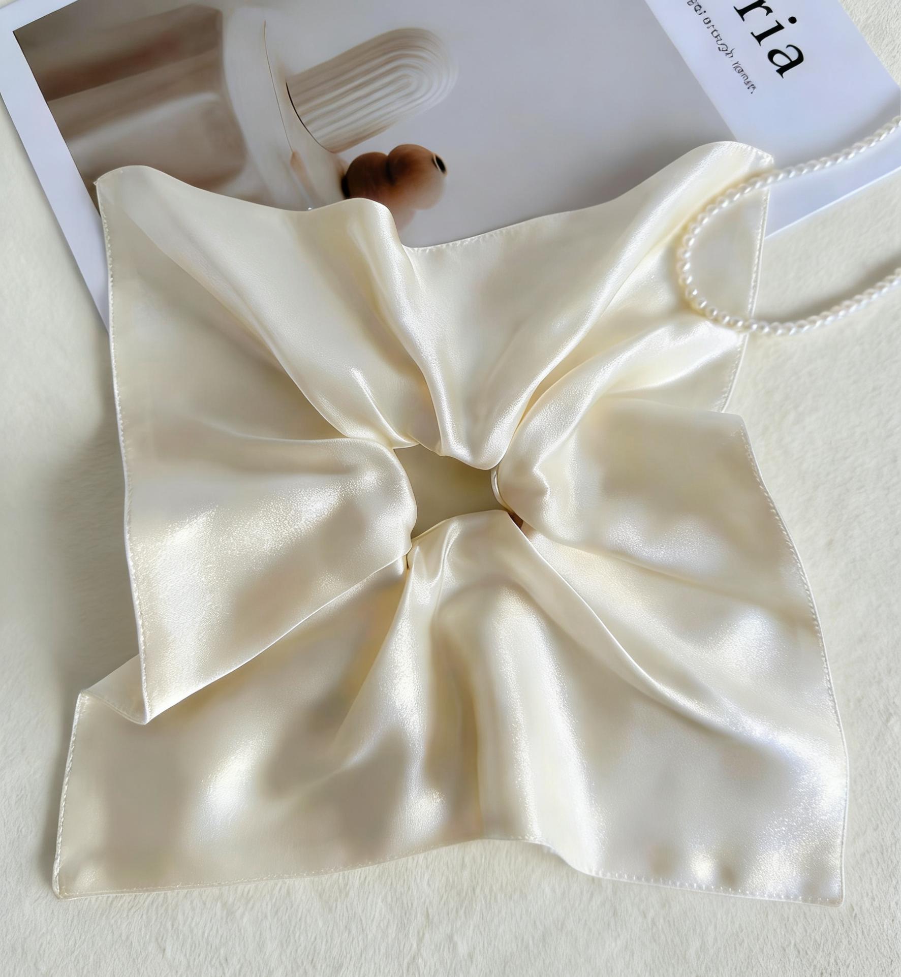 100% Mulberry Silk Square Scarf Hair Tie Windmill Scrunchie Super Soft Luxury New Style синий