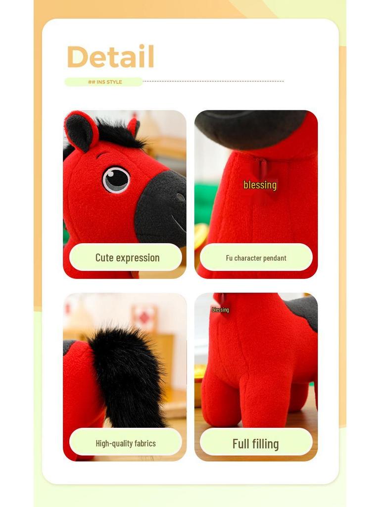 2026 Rok Konia Szczęśliwy Stojący Kucyk Pluszowa Figurka Prezent