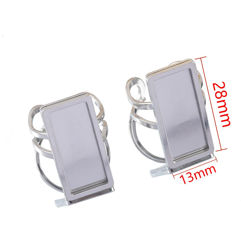 4pcs Stainless Steel Square Flat Blank Base Open Adjustable Rings Settings Round Oval Resin Cabochon Trayer Bezel Jewelry Making