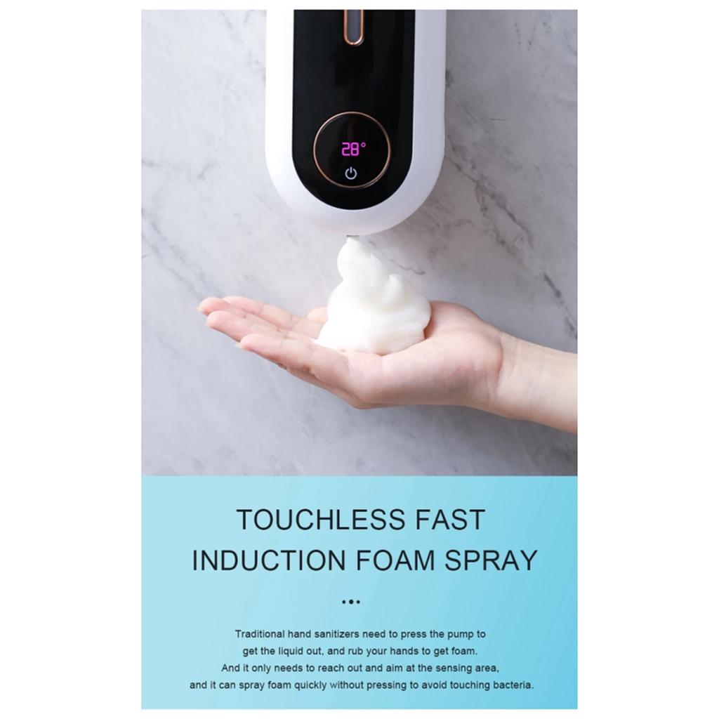 2025+ Auto Touchless Foaming Soap Dispenser, No Drill Wall-Mounted, 3 Modes 450ml, Temp Display, for Kitchen and Bathroom