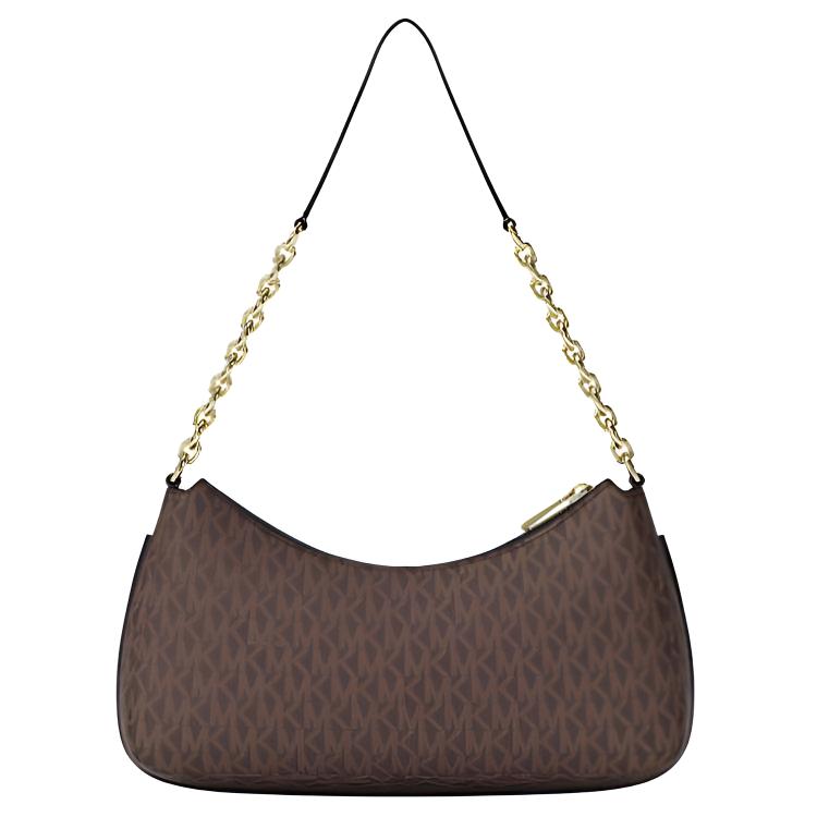 Michael Kors MK Nolita Chain Shoulder Bag With Removable MK Pop Charm Women Shoulder Bag Gold Brown Black 32R6GY5W6B-BROWN/BLK