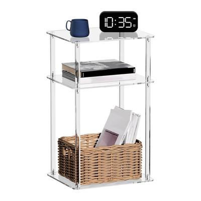 Small Side Table Transparent Acrylic Tall Nightstand 2/3 Layers Space-Saving Storage Shelves Multi-Functional Organizer Shelf