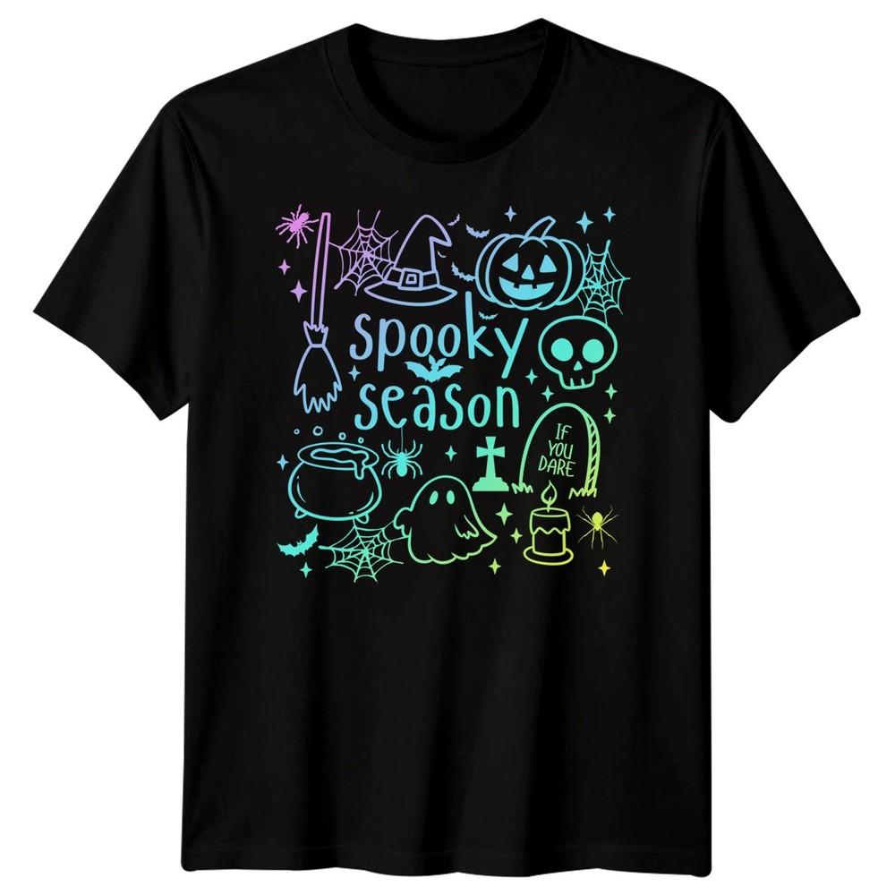 Spooky Season If You Dare Halloween Holidays Mens T-Shirt Womens Tee Graphic Top