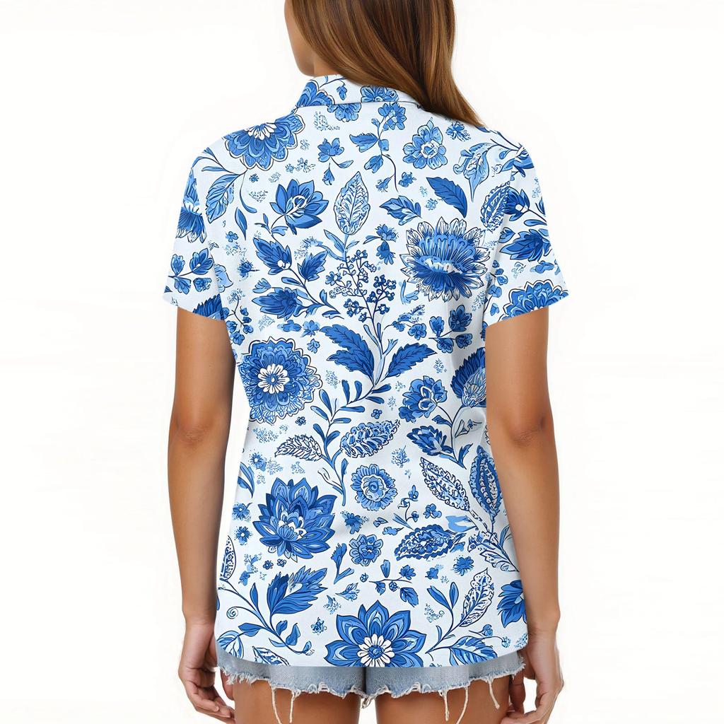 Damenmode Casual Revers Kurzarm Bedrucktes Hemd Damen Button Up Tops