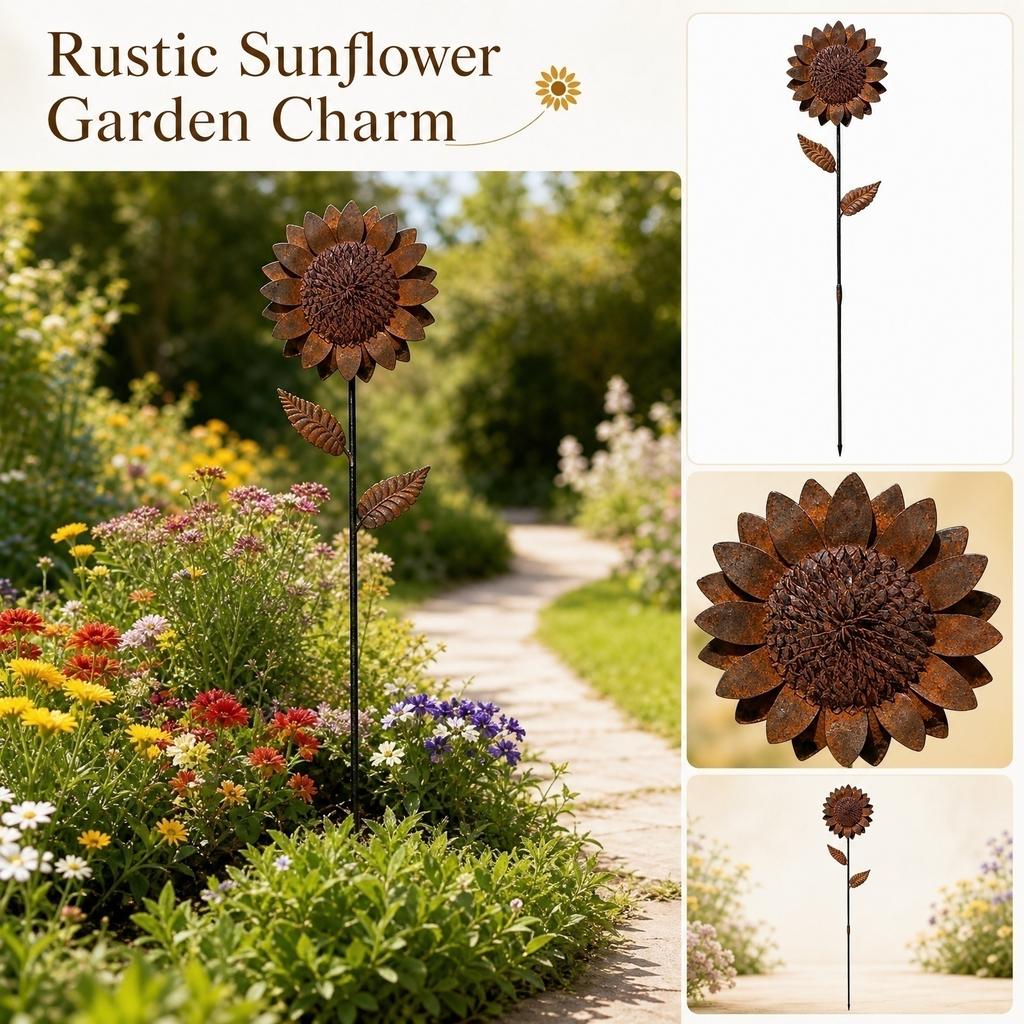 Vintage Sonnenblumen Gartenstecker 3D Blütenblatt Design Außenhof Dekoration