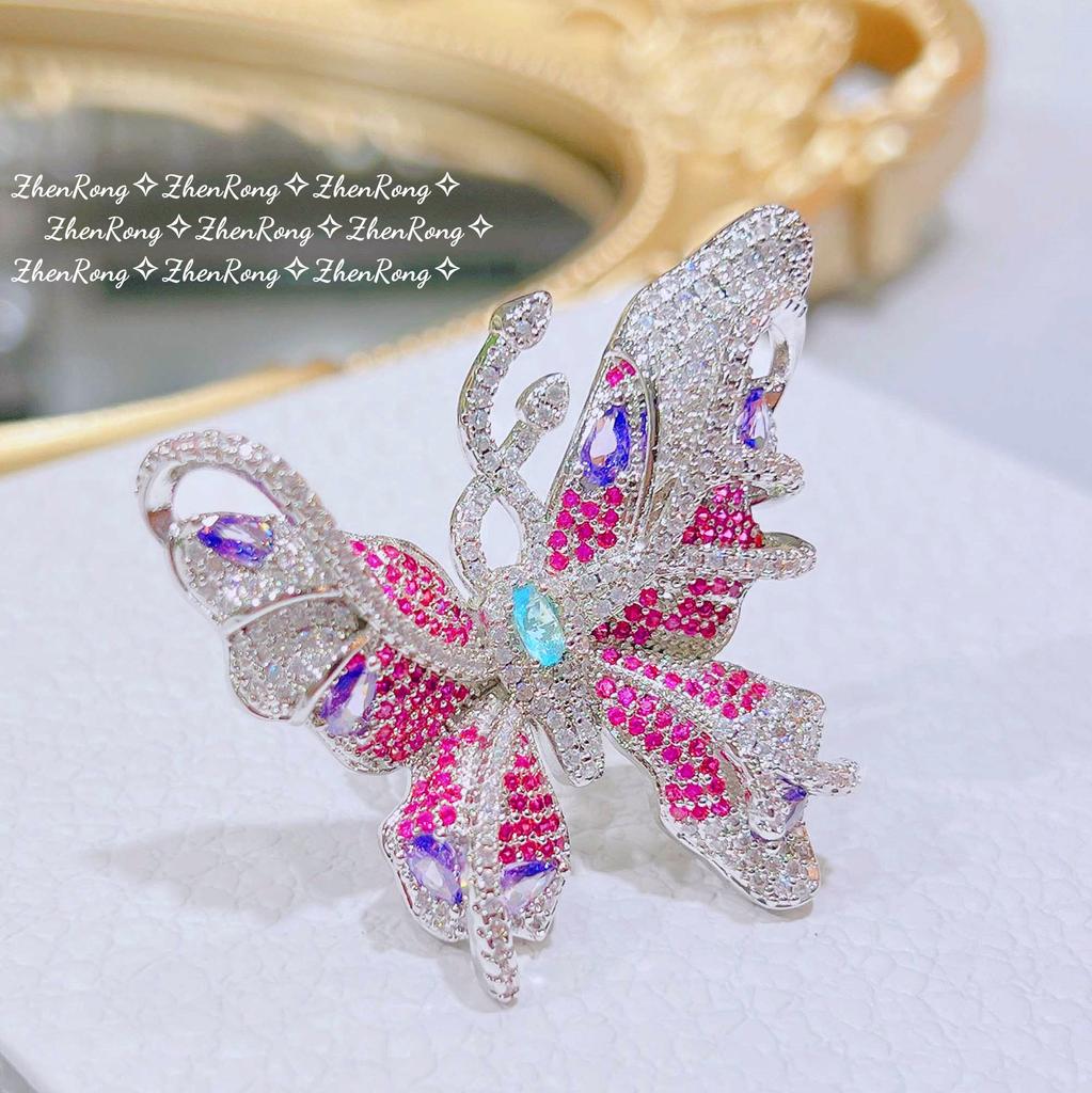 Foydjew Luxury Fntasy Brooch/Pendant Necklaces Two-wear Style Exquisite Lavender Purple Zircon Butterfly Rings Zircon Sets