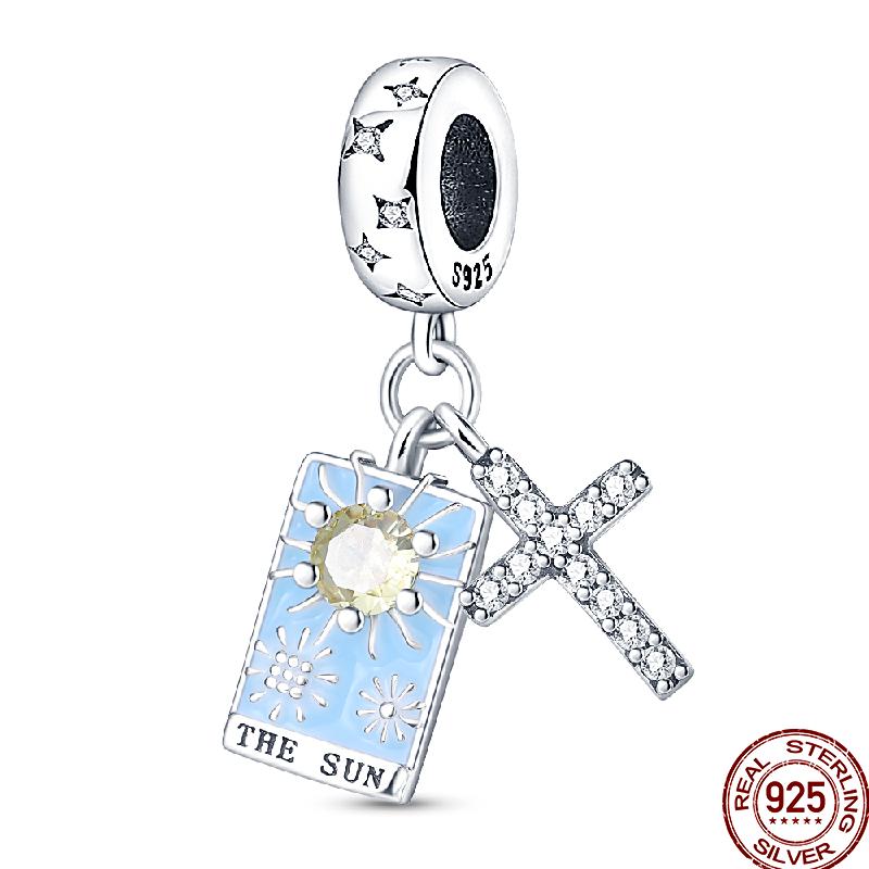 Copper Tarot Star Moon Sun Cross Bible Holy Blessing Amulet Beads Fit 3Mm Pan Original Bracelet Diy Gift