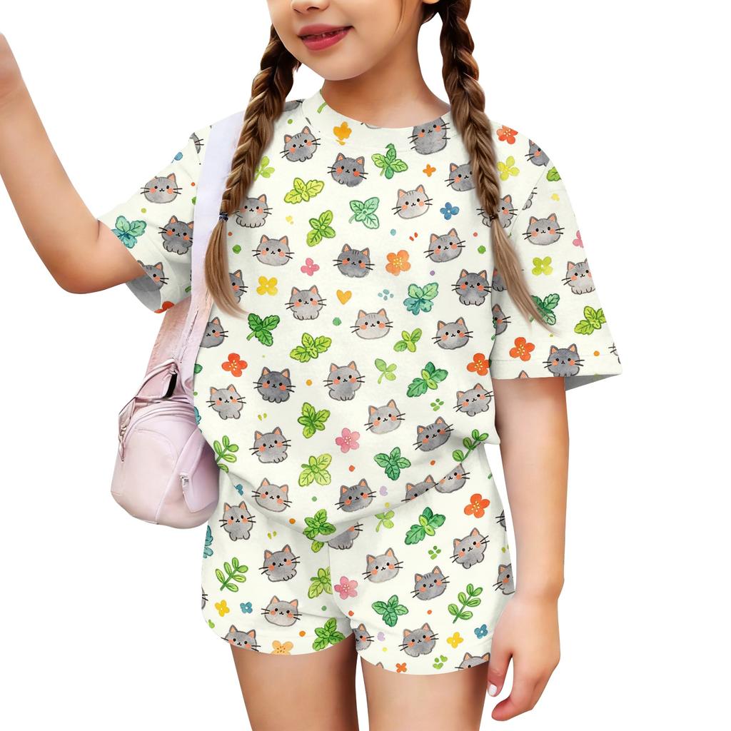 Kids Casual Short Sleeve T Shirt and Shorts Set Animal Print Lightweight Summer Outfit for Boys and Girls Soft Fabric Comfortable Fit