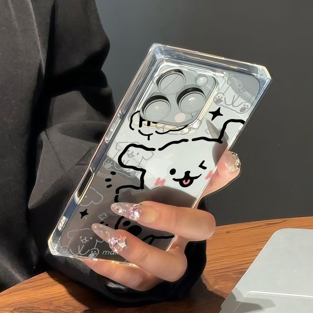 Transparent Square Back Tube Case Casing Protection For iPhone 11 13 16 ProMax 12 15 Plus 14 Pro Max Anti-Oxygen,HELLO DOG Pattern