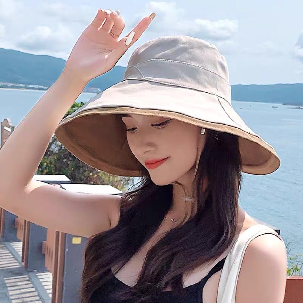 Soft Double-sided Wear Fisherman's Hat Broad-edged Bucket Hat Portable Women Sun Hat  Beach