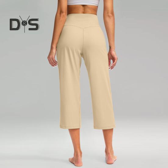 Pantaloni de Yoga pentru Femei Elastici cu Talie Înaltă, cu Picior Larg, Pantaloni Crop cu Buzunare, Pantaloni Stil Sportiv Casual