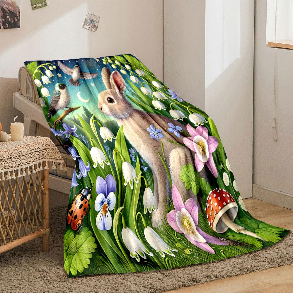 Enchanting Forest Bunny Scene Print Blanket Soft and Cozy Perfect for the Living Room Bed Sofa or a Nap,gift