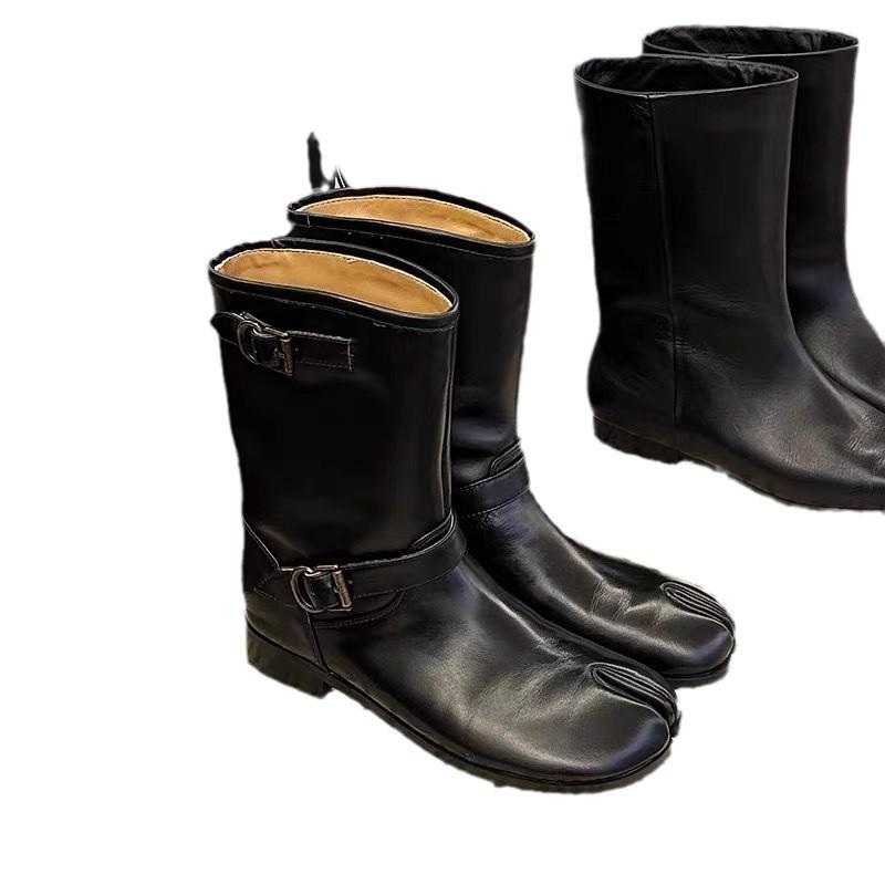 Retro niche pig's trotters boots split-toed Martin boots women's autumn and winter velvet thick heel versatile medium boots western cowboy boots