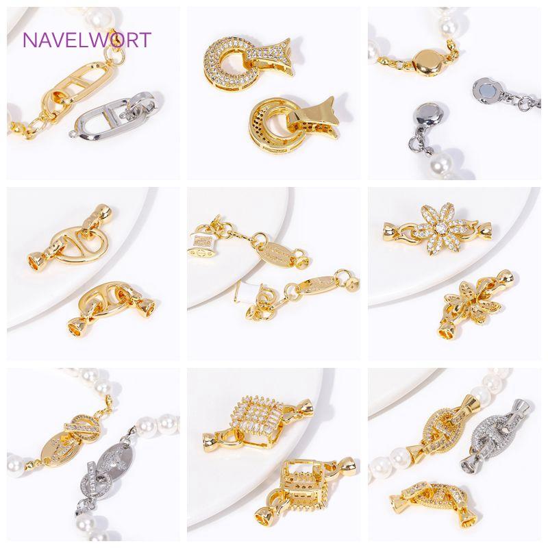 18K Gold Plated Oval Pearl Clasp For Bracelets,Brass Connector Fastener For Jewelry Making Supplies,DIY Jewelry Accessories