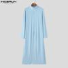 INCERUN Men Turtleneck Long Sleeve Zip-ip High Splits Long Tunic Tops Pullovers