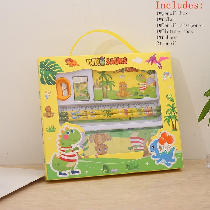 

1set Cartoon Pencil Eraser Ruler Pencil Sharpener Pencil Case Notebook Stationery Stationery Gift Box Classroom Teacher Rewards жовтий